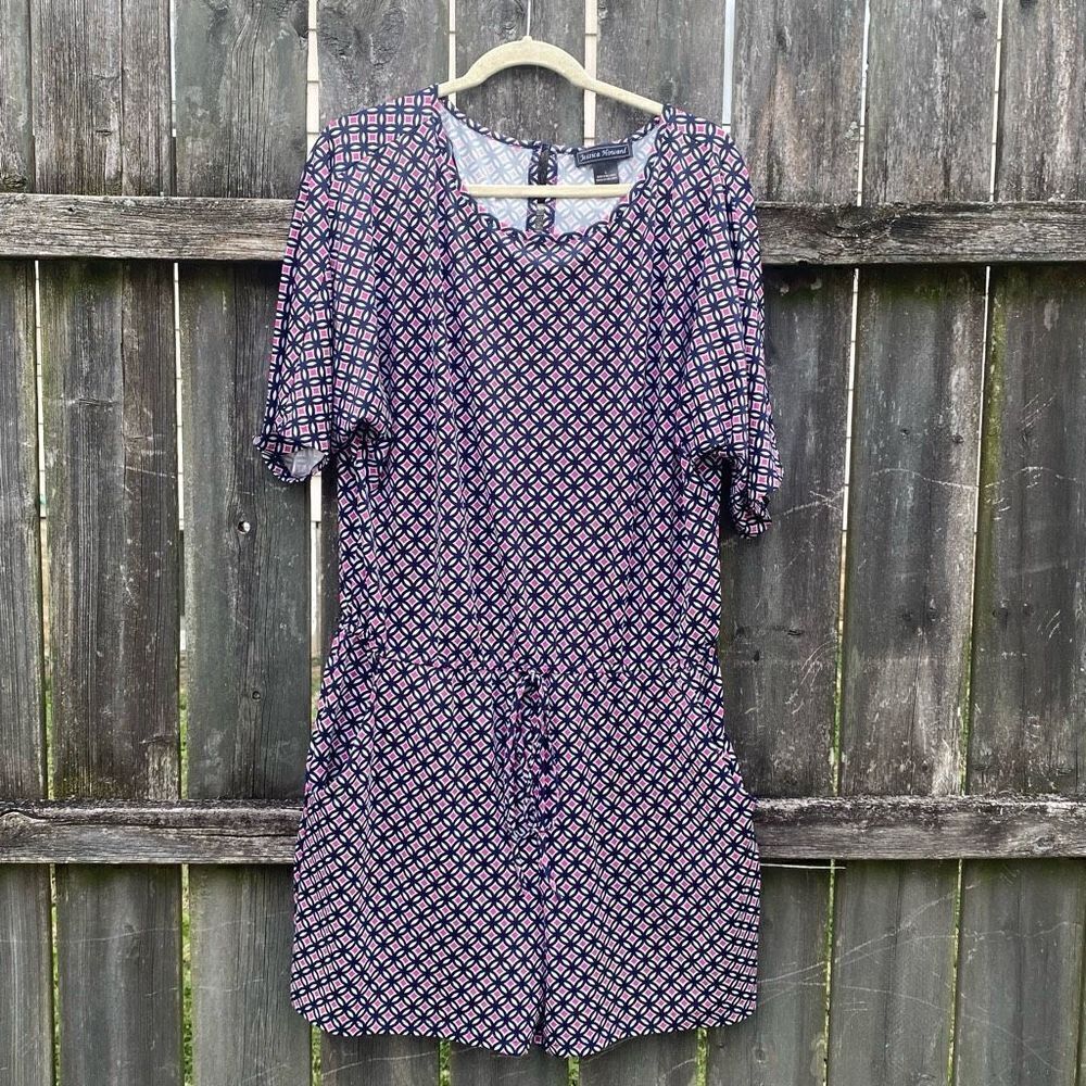 Jessica Howard Geometric Print‎ Pink Navy Romper | L